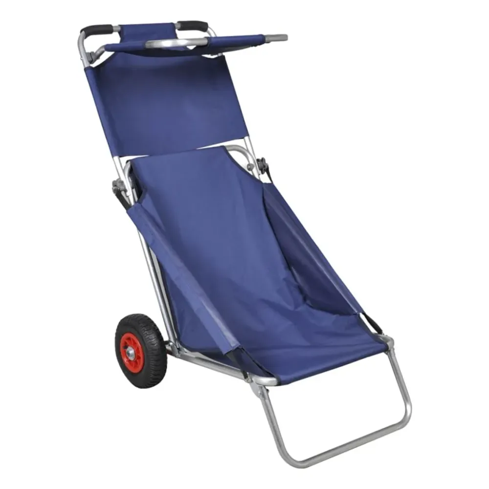 Strandtrolley met wielen draagbaar en inklapbaar blauw voor Beton