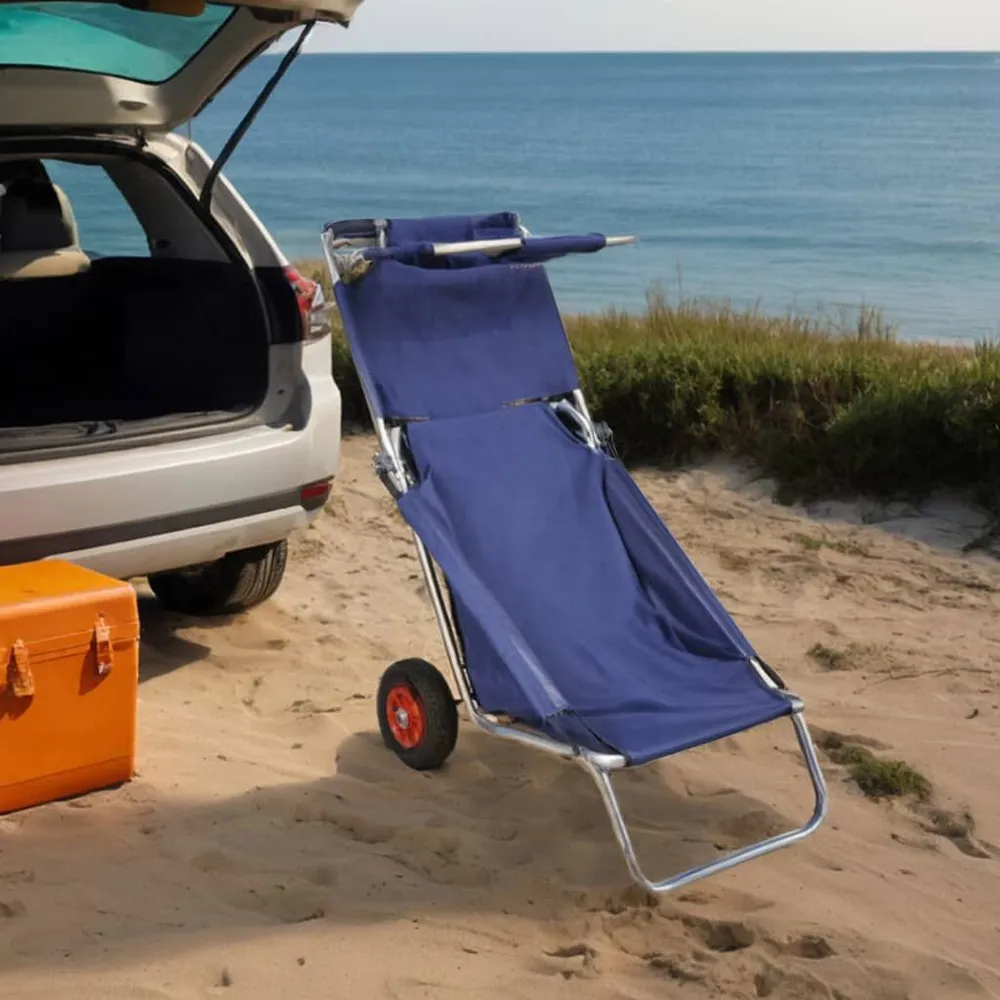 Strandtrolley met wielen draagbaar en inklapbaar blauw voor Beton