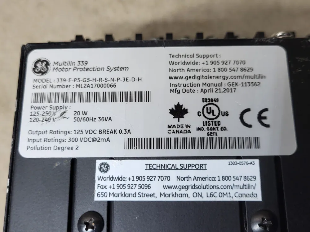 Multilin 339 Motor Protection 339-E-P5-G5-H-R-S-N-P-3E-D-H, Series 339