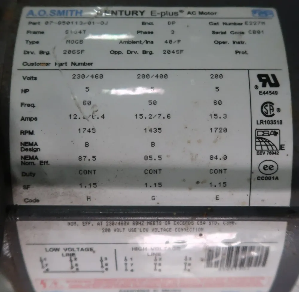 5 hp, 230/460 volts, 1745 rpm, S134T Electric Motor