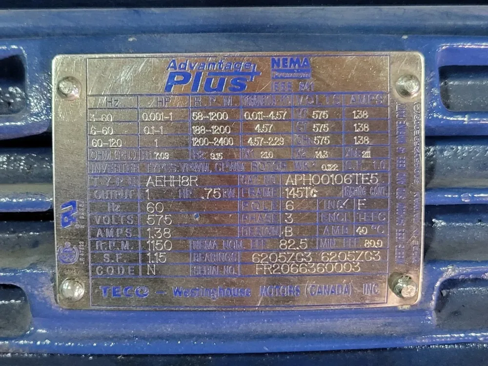 1 hp, 575 volts, 1150 rpm, 145TC, Electric Motor APH00106TE5