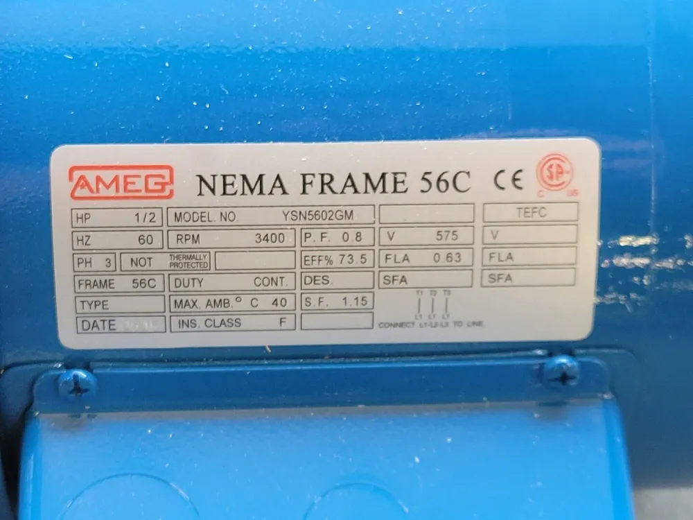 1/2 hp, 575 volts, 3400 rpm, 56C Electric Motor