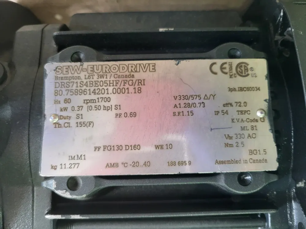 Enkelfasige 1/2 hp, 330/575 volts, 1700 rpm, Electric Motor DRS71S4BE05HF/FG/RI