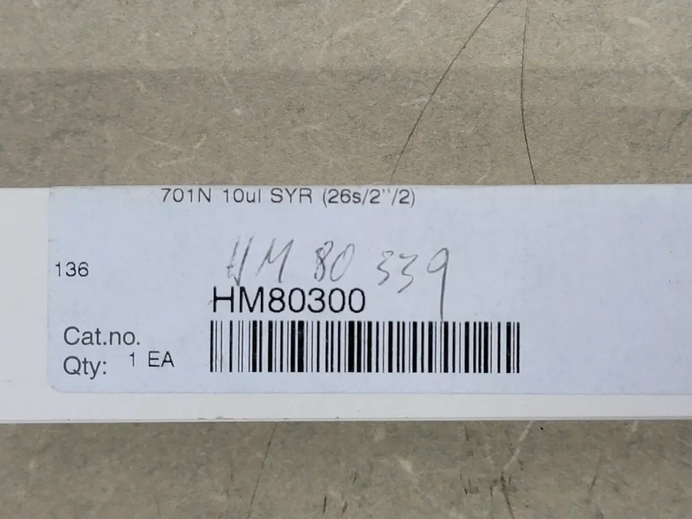 10 uL Microliter Syringe 701N, 80300/00, (ga 26S/51mm/pst 2) Ademend en Vochtregulerend
