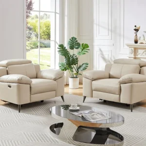 Elektrische relax-fauteuil van ecru vaarsleer MAROTI