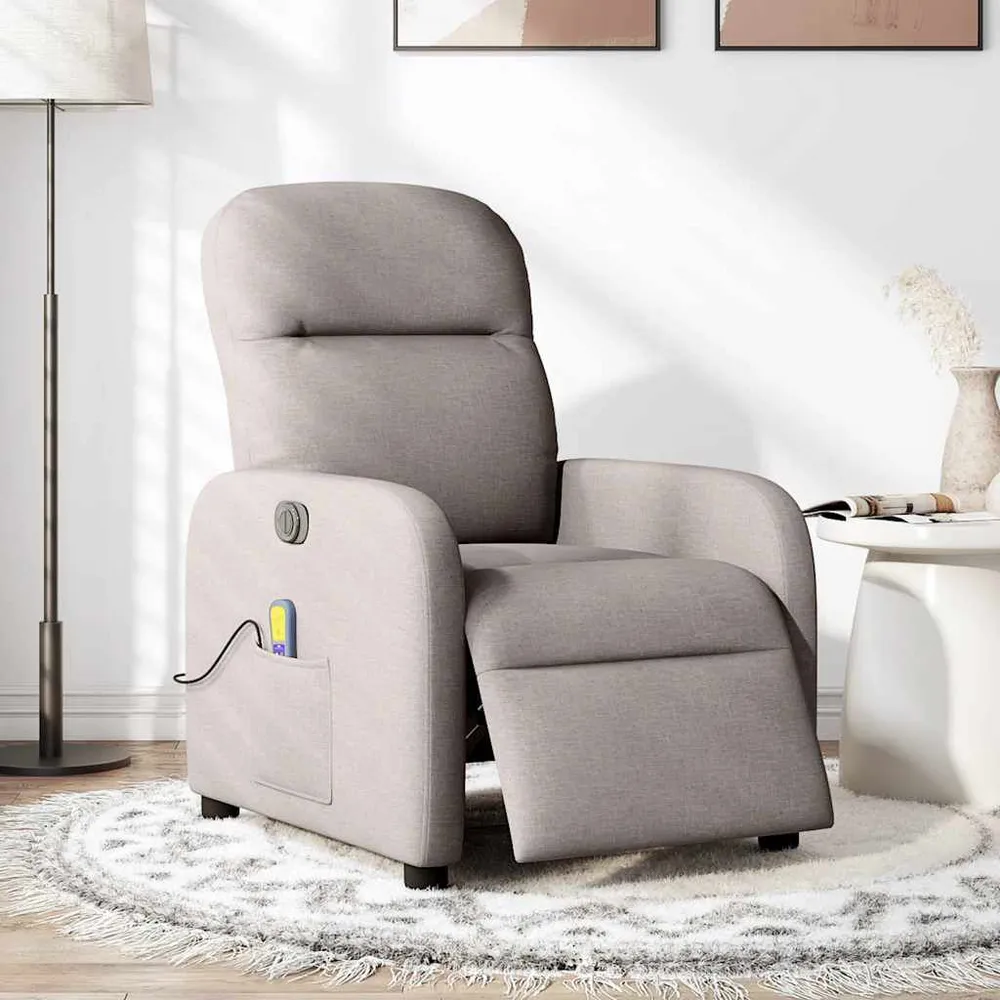 Massagestoel elektrisch verstelbaar stof taupe met 2 Accu's en Lader
