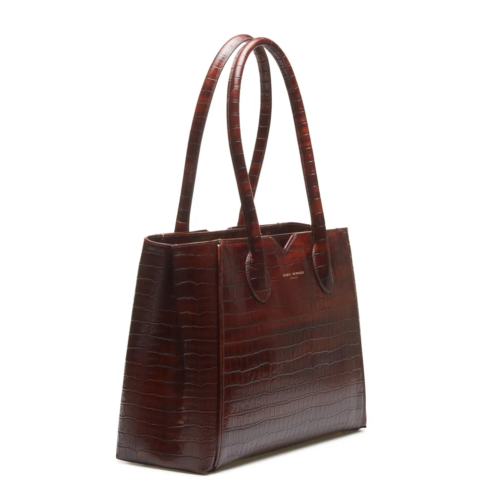 Cadeau d'Isabel croco bruin kalfsleren handtas en portemonnee gift set Heavy Duty