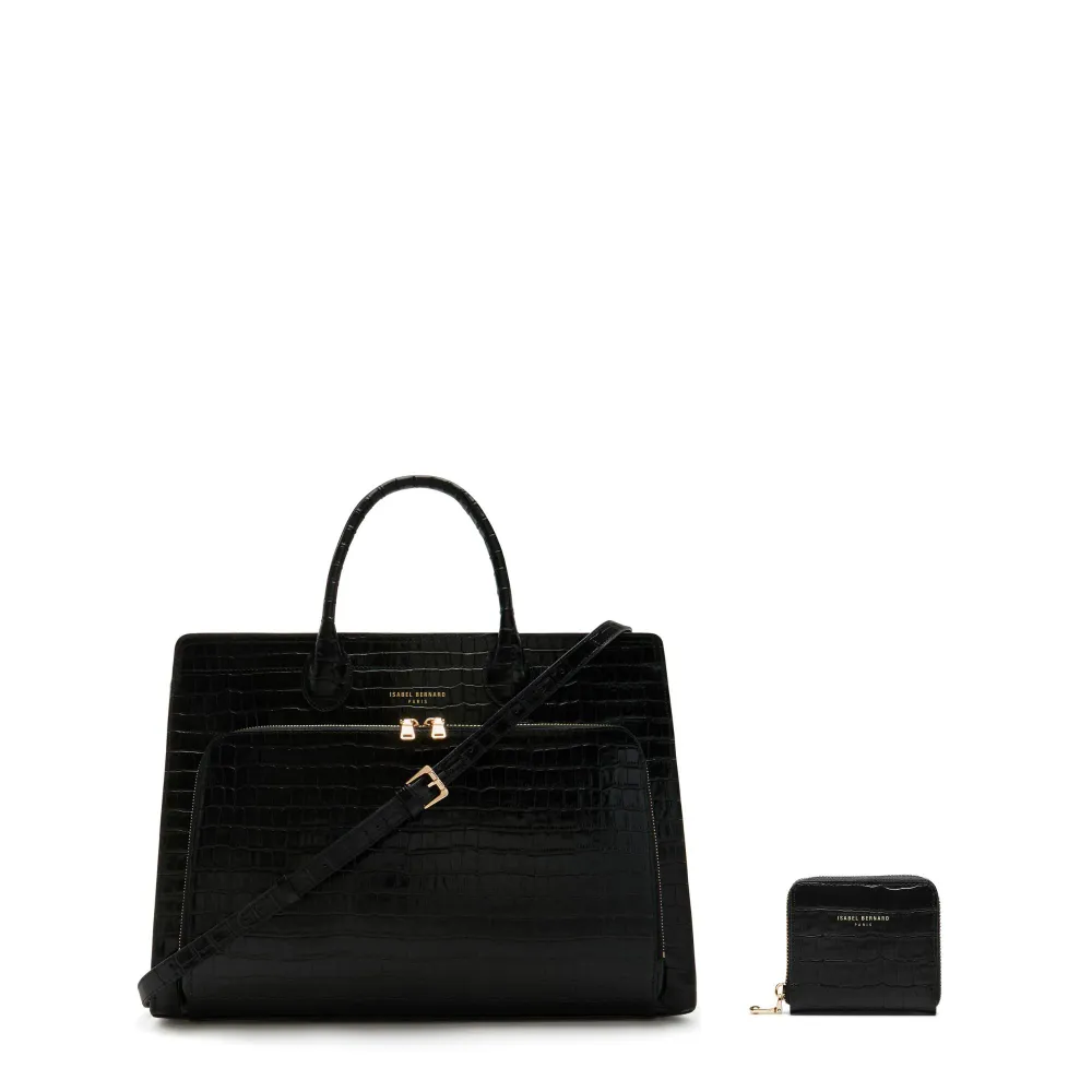 Cadeau d'Isabel croco zwarte leren handtas en portemonnee gift set Gegalvaniseerd Staal