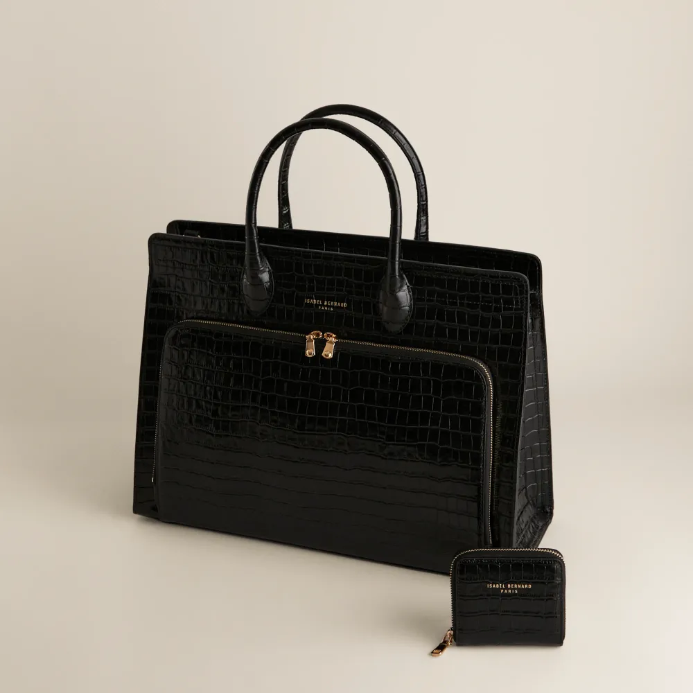 Cadeau d'Isabel croco zwarte leren handtas en portemonnee gift set Gegalvaniseerd Staal