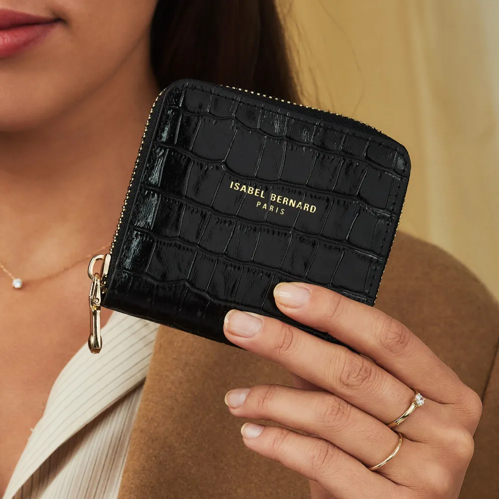 Cadeau d'Isabel croco zwarte leren handtas en portemonnee gift set Gegalvaniseerd Staal