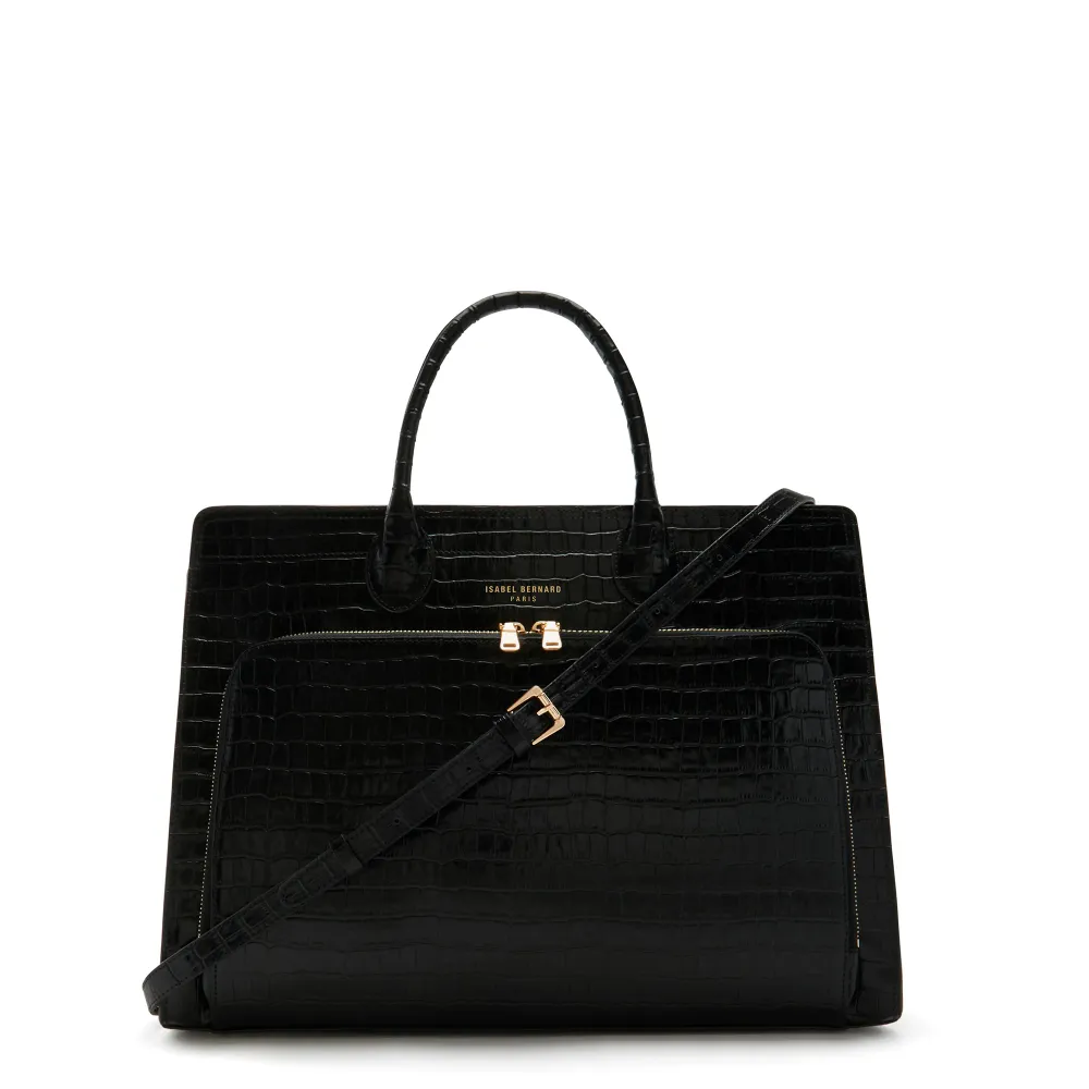 Cadeau d'Isabel croco zwarte leren handtas en portemonnee gift set Gegalvaniseerd Staal