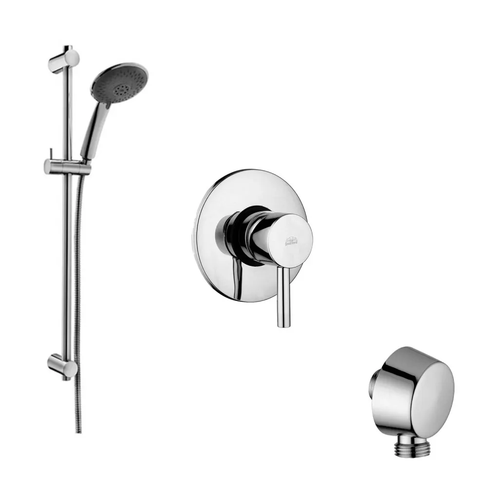Sliding set rod, built- mixer chrome-plated geel koper and round wall water outlet Paffoni