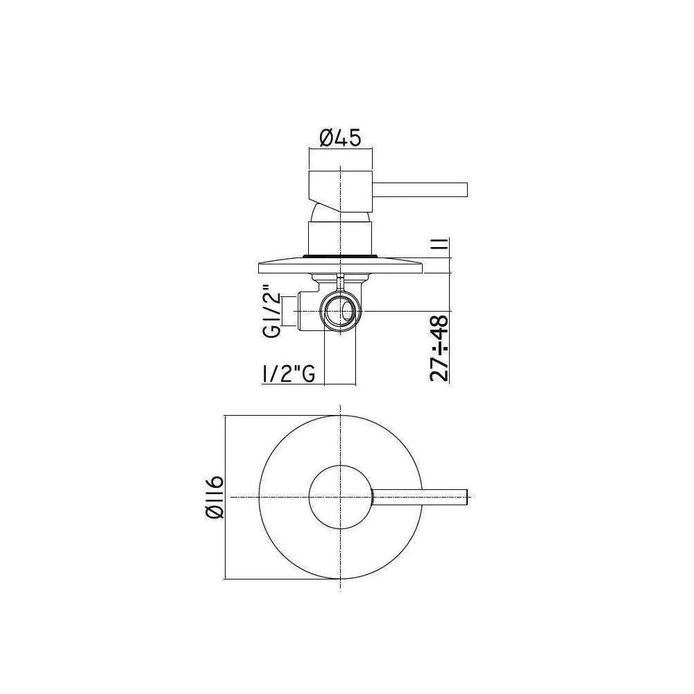 Sliding set rod, built- mixer chrome-plated geel koper and round wall water outlet Paffoni