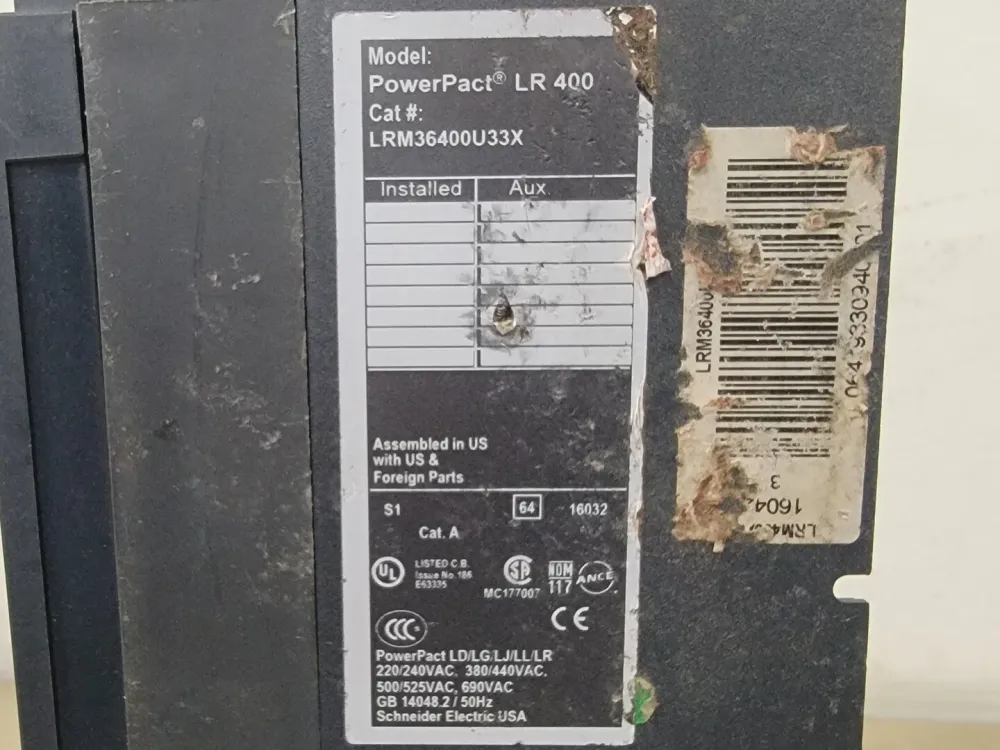 400 Amp, 3 Pole, 600 Volts Circuit Breaker LRM36400U33X