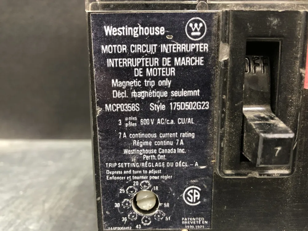 7 Amp, 3 Pole, 600 volts Circuit Breaker MCP0358S
