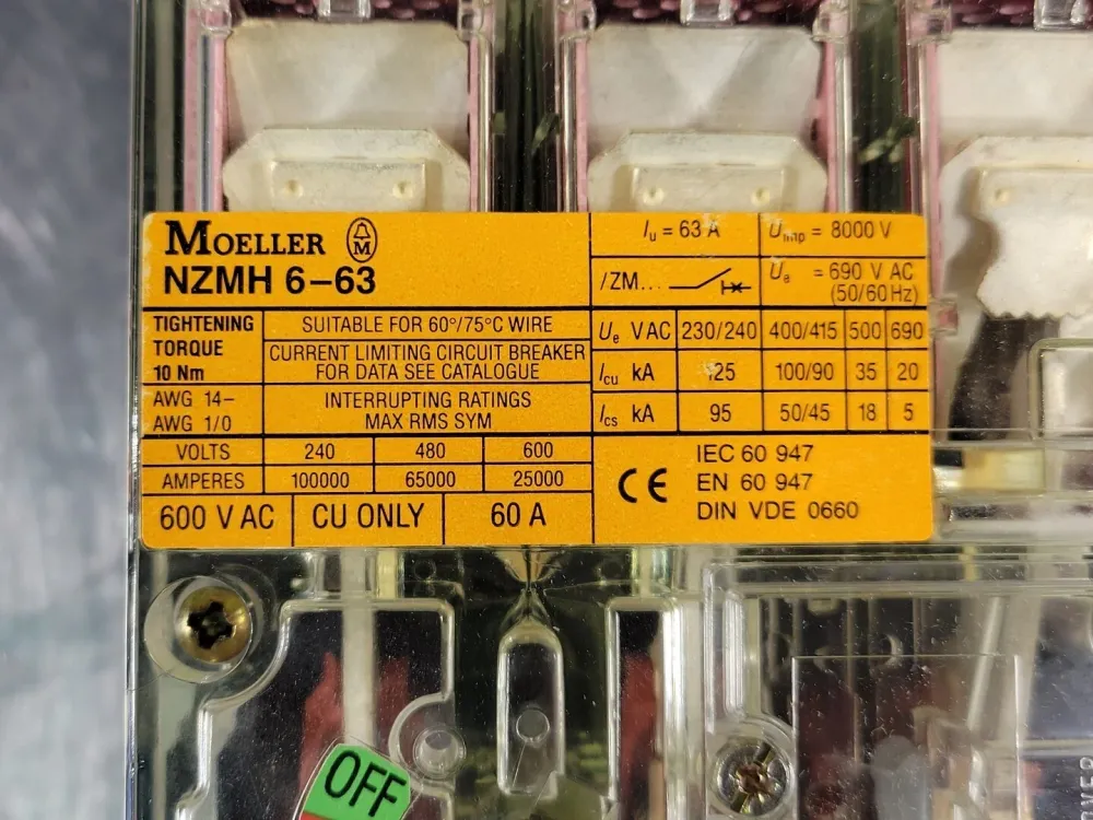 15 Amp, 3 Pole, 600 volts Circuit Breaker NZMH 6-63/ZM6a-15-NA