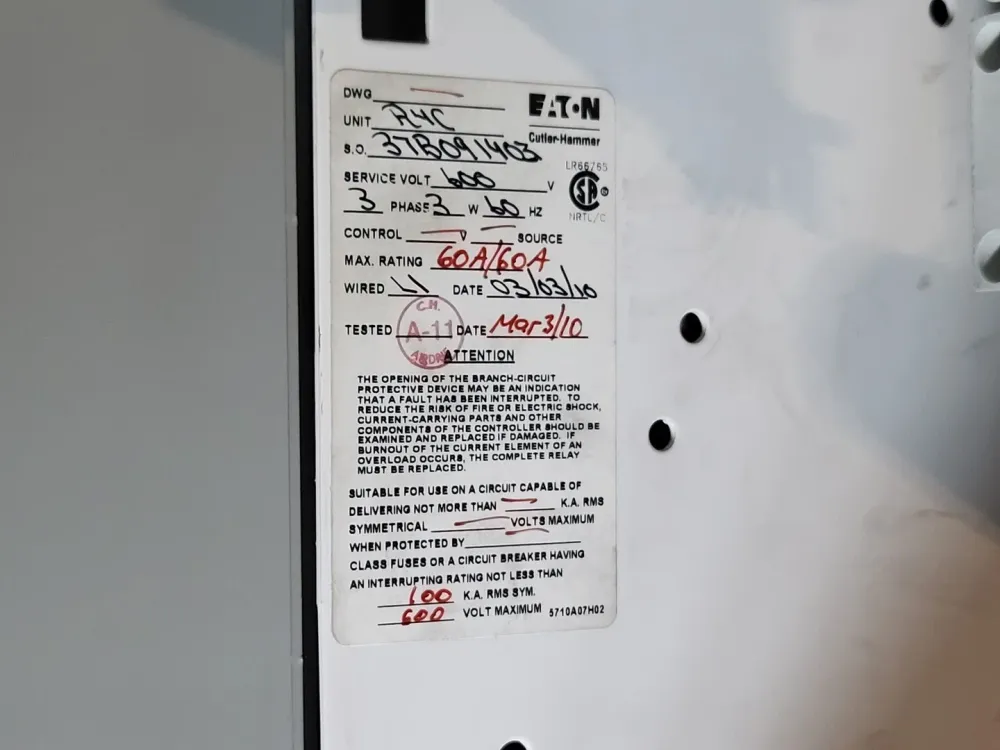 Din-rail 60A, 3 Pole, 600V Circuit Breaker HFD3060 Bucket Freedom 2100 MCC Frame