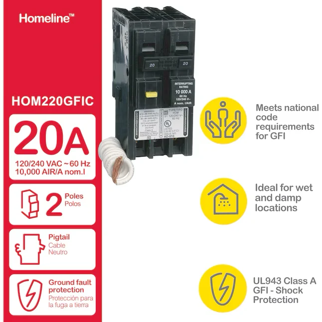 Huisinstallatie Square D Homeline 20-amp 2-Pole Gfci Circuit Breaker