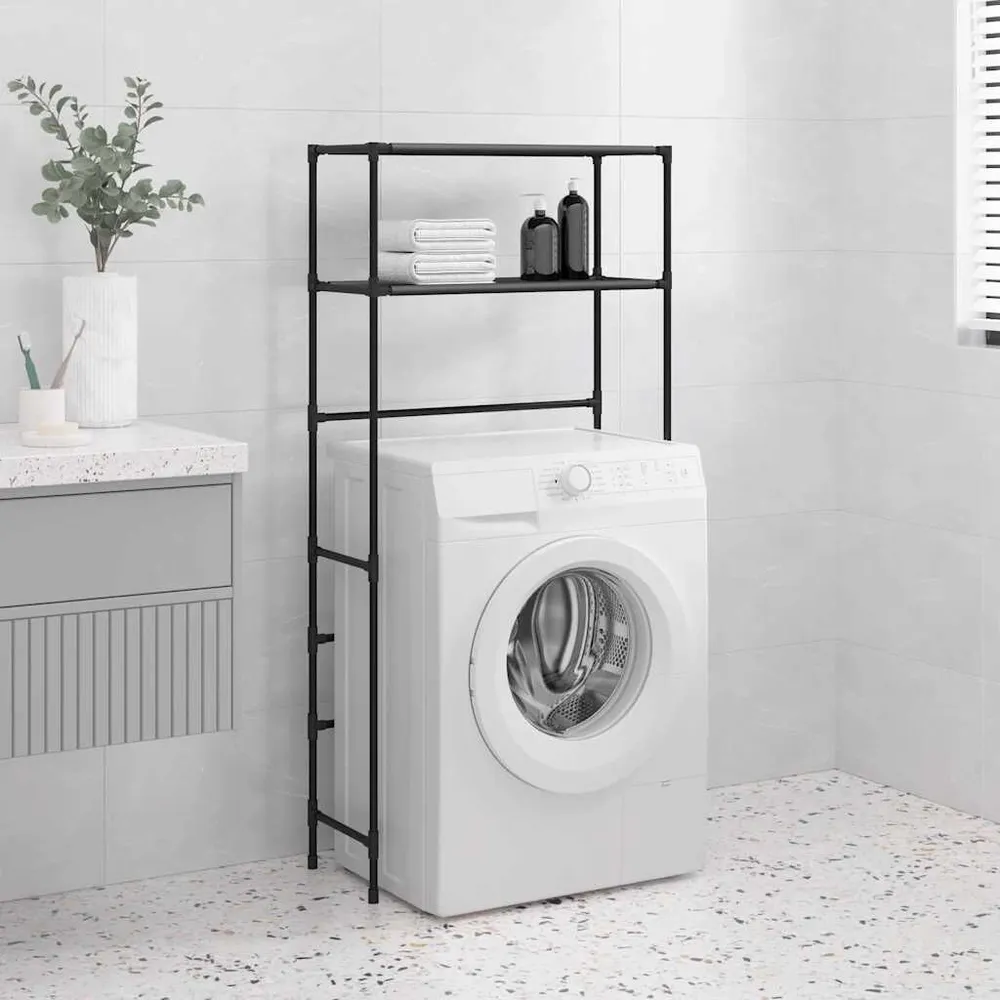 Wasmachinerek 2-laags 69x28x143 cm ijzer zwart met Verstelbare Hoogte
