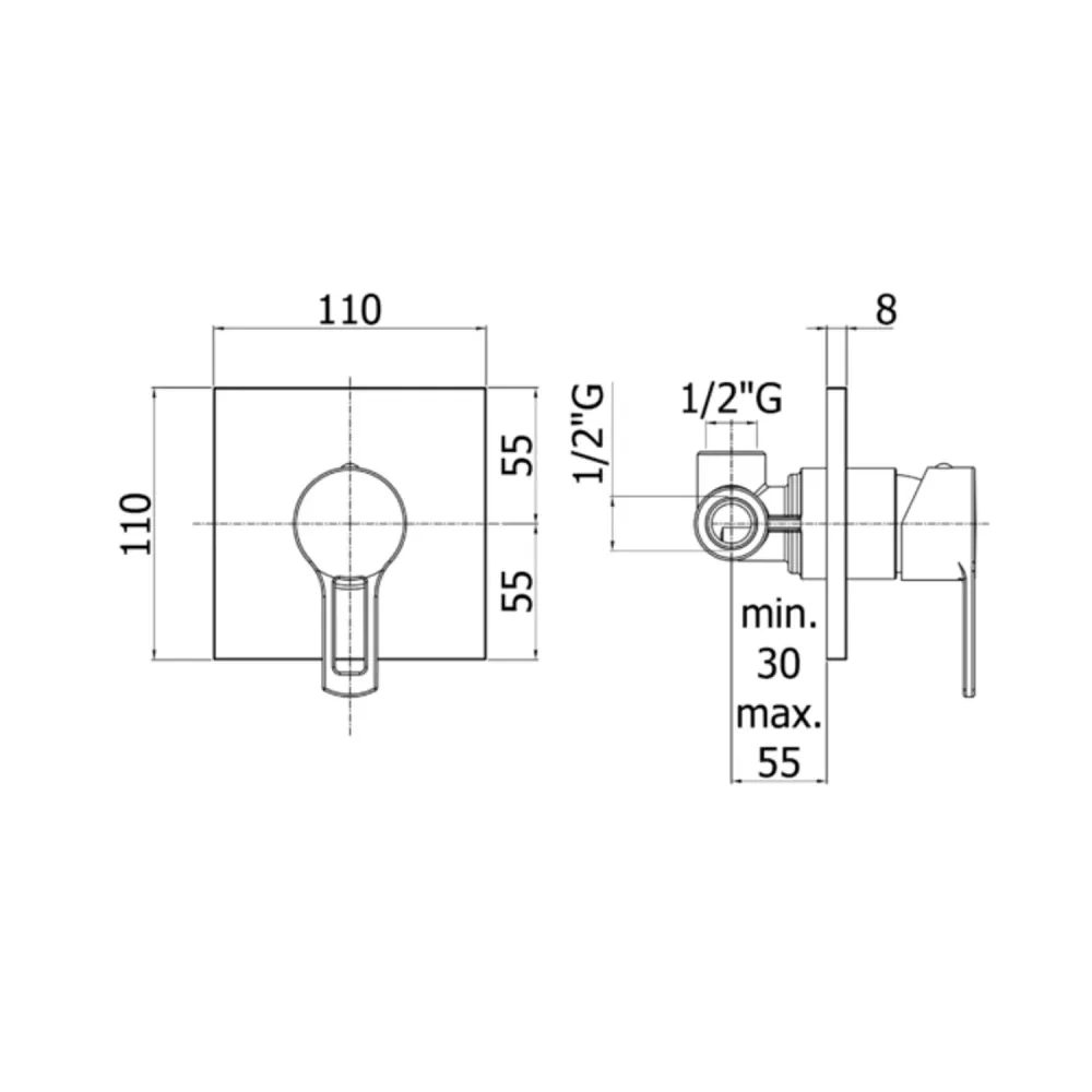 Built- shower mixer 1 outlet Paffoni Ringo series - Chroom