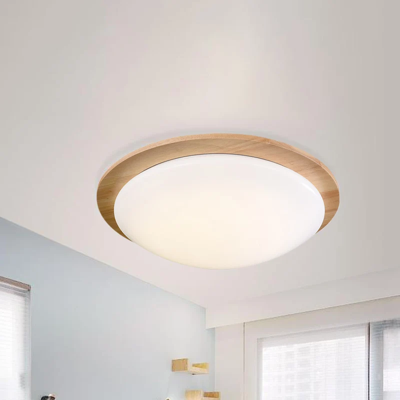 12"/15" brede bol inbouw hedendaagse acryl lichtbruin LED inbouwlamp met houten luifel