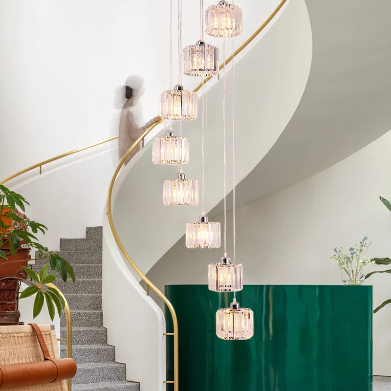 3/8/10-kops cluster hanglamp modernistische lobby hanglamp met bekerkristallen kap met SOS-functie