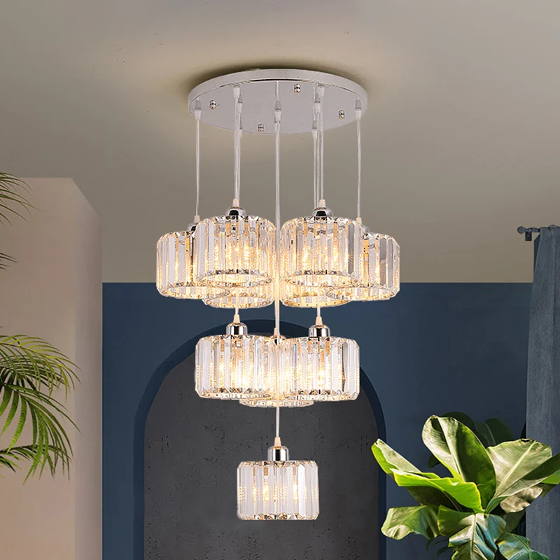 3/8/10-kops cluster hanglamp modernistische lobby hanglamp met bekerkristallen kap met SOS-functie