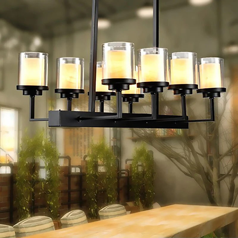 8/12 Lampen Glanzend Glazen Eilandverlichtingsarmatuur Traditionele Zwarte Cilinder Eetkamer Hanglampset inclusief batterijen