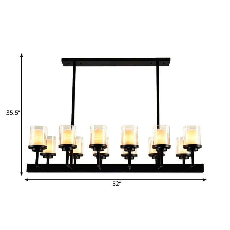 8/12 Lampen Glanzend Glazen Eilandverlichtingsarmatuur Traditionele Zwarte Cilinder Eetkamer Hanglampset inclusief batterijen