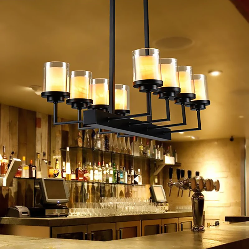 8/12 Lampen Glanzend Glazen Eilandverlichtingsarmatuur Traditionele Zwarte Cilinder Eetkamer Hanglampset inclusief batterijen