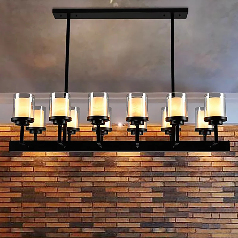 8/12 Lampen Glanzend Glazen Eilandverlichtingsarmatuur Traditionele Zwarte Cilinder Eetkamer Hanglampset inclusief batterijen