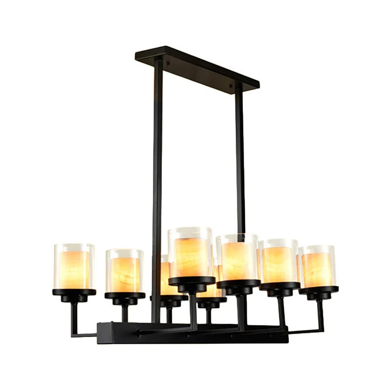 8/12 Lampen Glanzend Glazen Eilandverlichtingsarmatuur Traditionele Zwarte Cilinder Eetkamer Hanglampset inclusief batterijen