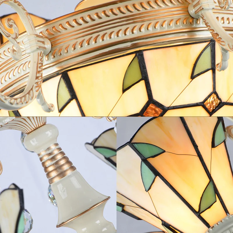 9/11 Lights Leaf hanglamp voor binnen met kegel en koepelschaduw, rustieke glas--loodkroonluchter natuurtint met SOS-functie