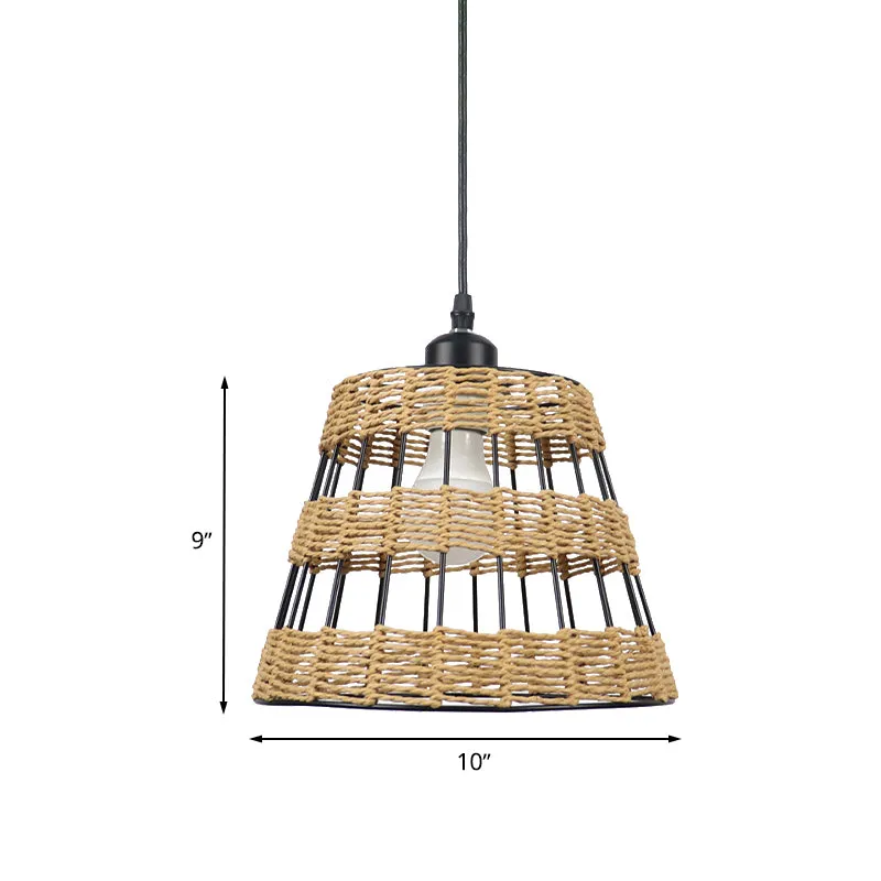 Aziatische stijl kegelhangende lamp van metaal en rotan 1/3-kops restauranthanglamp natuurtint