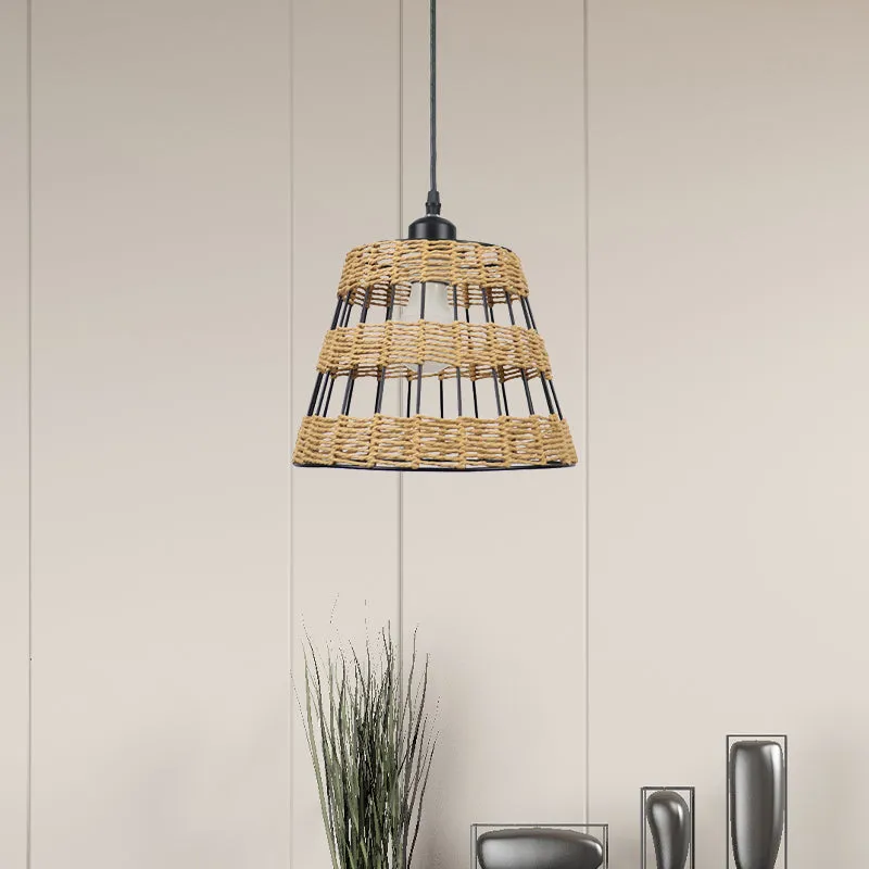 Aziatische stijl kegelhangende lamp van metaal en rotan 1/3-kops restauranthanglamp natuurtint