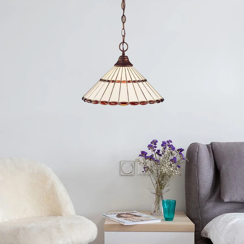 Bruin/groene handgeslepen glazen taps toelopende hanglamp Tiffany-stijl 1-koppige hanglamp met SOS-functie