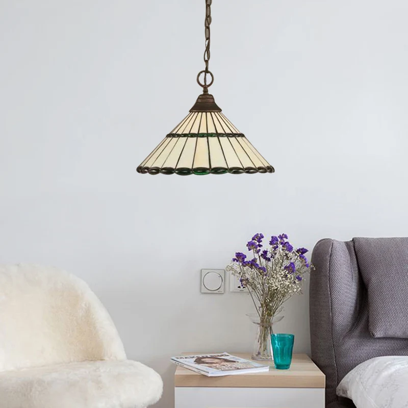 Bruin/groene handgeslepen glazen taps toelopende hanglamp Tiffany-stijl 1-koppige hanglamp met SOS-functie