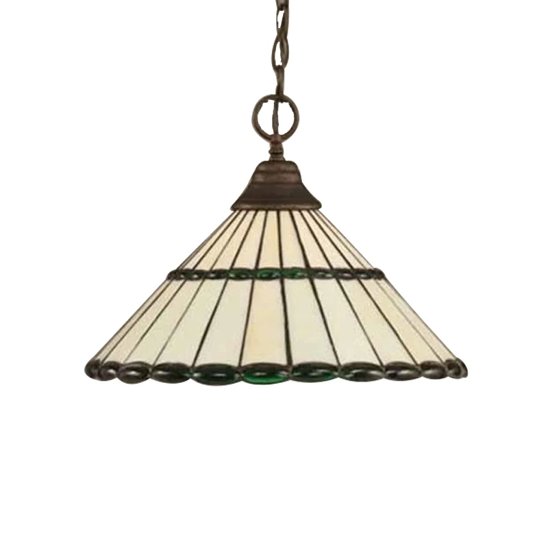 Bruin/groene handgeslepen glazen taps toelopende hanglamp Tiffany-stijl 1-koppige hanglamp met SOS-functie