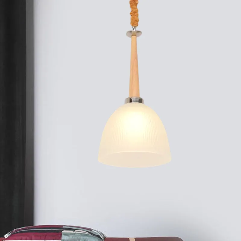 Eenvoudige hangende hanglamp met 1 kop, beige koepel en witte prismatische glazen kap, 11,5"/14" groot