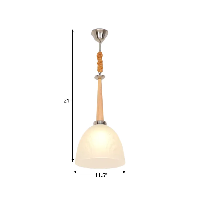 Eenvoudige hangende hanglamp met 1 kop, beige koepel en witte prismatische glazen kap, 11,5"/14" groot