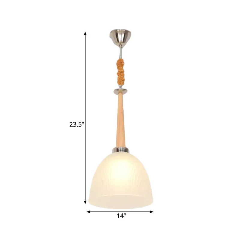 Eenvoudige hangende hanglamp met 1 kop, beige koepel en witte prismatische glazen kap, 11,5"/14" groot