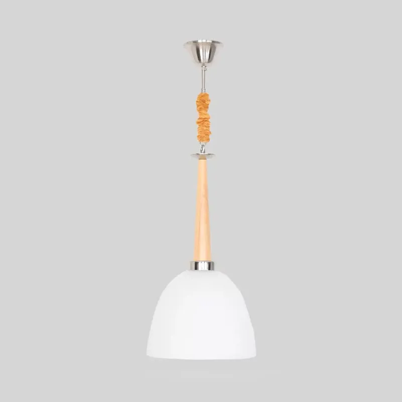 Eenvoudige hangende hanglamp met 1 kop, beige koepel en witte prismatische glazen kap, 11,5"/14" groot