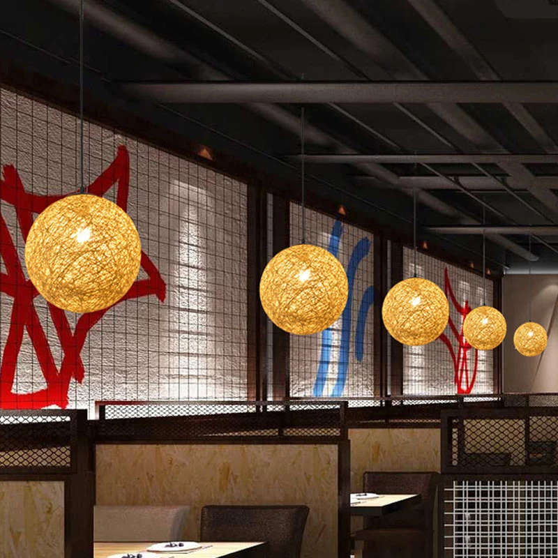 Handgeweven Globe Restaurant Hanglamp Rotan 1 Lamp Aziatische Stijl Hanglampenset met SOS-functie