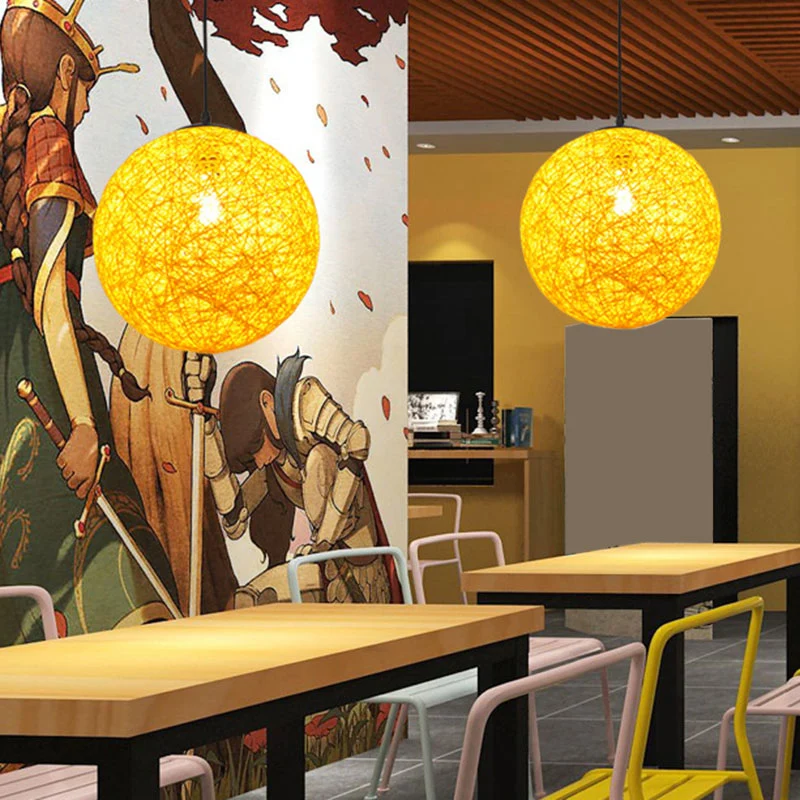 Handgeweven Globe Restaurant Hanglamp Rotan 1 Lamp Aziatische Stijl Hanglampenset met SOS-functie