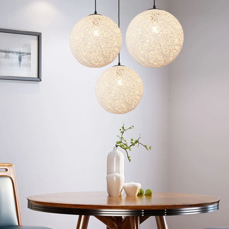 Handgeweven Globe Restaurant Hanglamp Rotan 1 Lamp Aziatische Stijl Hanglampenset met SOS-functie
