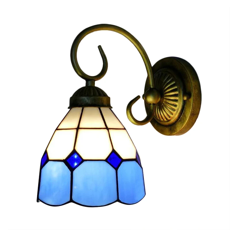 1 Head Bowl Wandlamp Armatuur Tiffany Oranje/Blauw/Roze Glazen Schanslamp met Gebogen Arm voor Gang