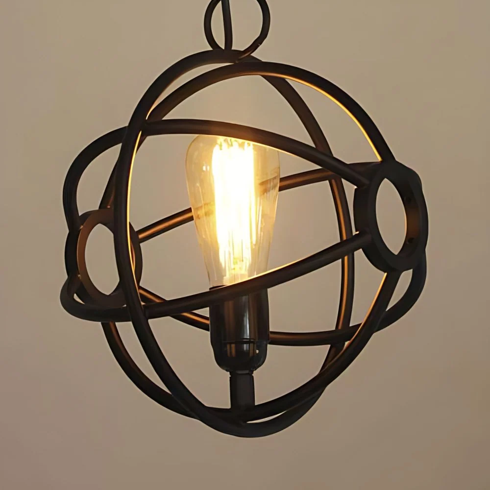 1 Head Orbit hanglamp antieke stijl zwart/donker roest ijzer hanglamp voor eettafel inclusief batterijen