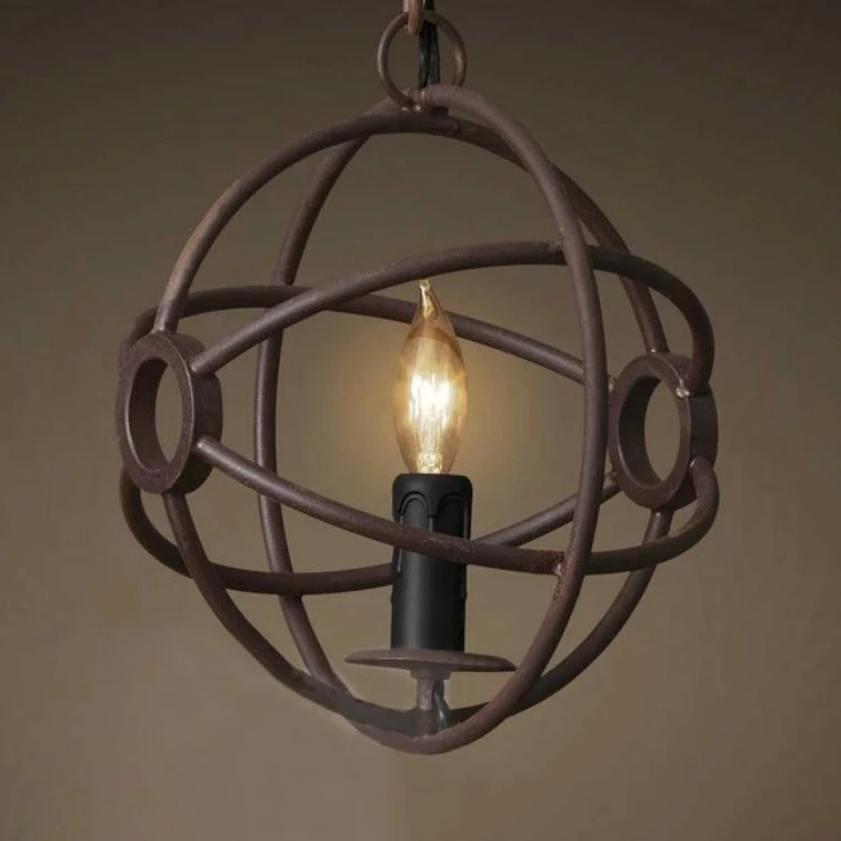 1 Head Orbit hanglamp antieke stijl zwart/donker roest ijzer hanglamp voor eettafel inclusief batterijen