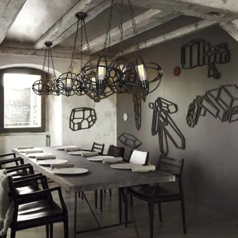 1 Head Orbit hanglamp antieke stijl zwart/donker roest ijzer hanglamp voor eettafel inclusief batterijen