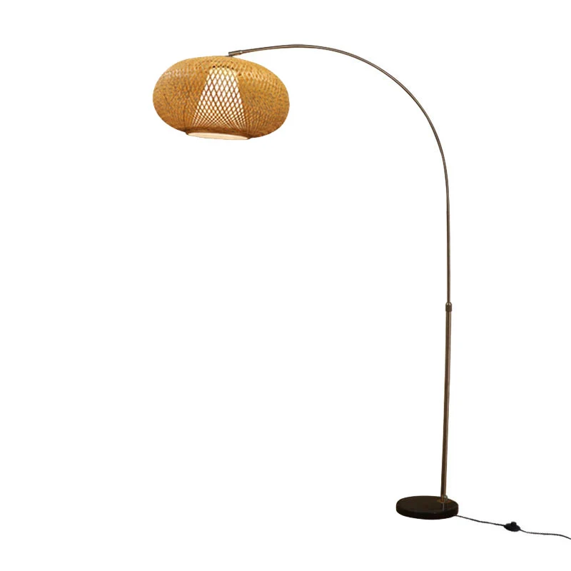 Hengel staande lamp Chinese bamboe 1-lichts houten leeslamp met draaibare kap inclusief batterijen